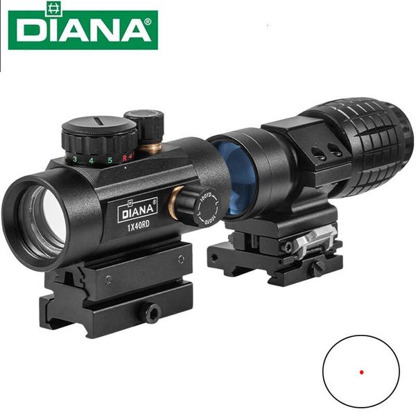 Diana 1x40 Mirino Tactical Red Dot Scope Sight Caccia Holographic Green Dot Sight 3x Lente di Ingrandimento Combinazione