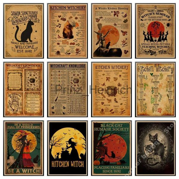 Sfondi Cucina Stregoneria Poster divertenti e Immagini di gatti ribelli di Salem Streghe Magia Conoscenza Arte Pittura Regali Decorazioni per la casa J230704