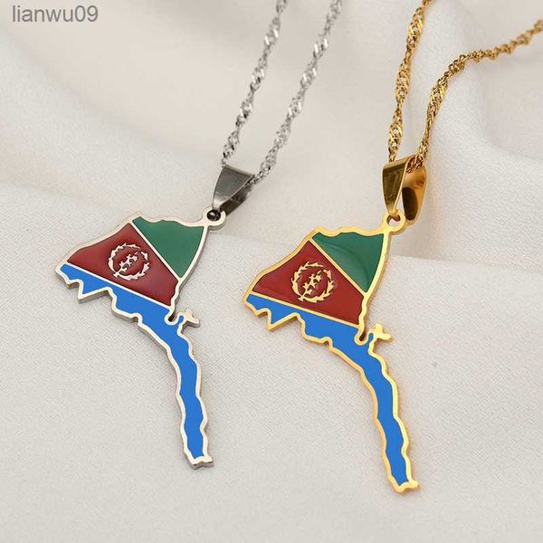 SONYA Eritrea Map Flag Pendant Collane sottili per le donne Ragazze Color oro Mappa africana di gioielli in acciaio inossidabile eritreo L230704