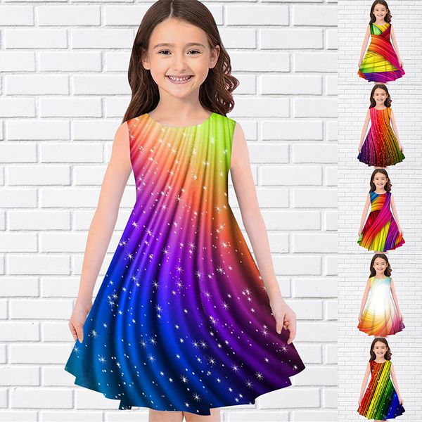 Abiti da ragazza Summer Girls 3D Flower Print Kids Girl Party senza maniche Princess Dress Tank Pretty Floral per 230704