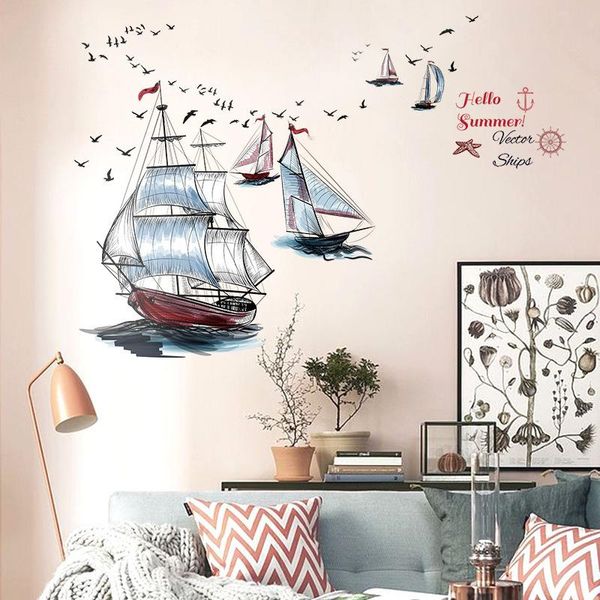 Wandaufkleber „Inhaber kommen zurück nach Hause“, mediterraner Leuchtturm, Segelboot, PVC-Wandbild, Kunst-Dekor, Wohnzimmer, Sofa, Hintergrund, Dekoration, Aufkleber