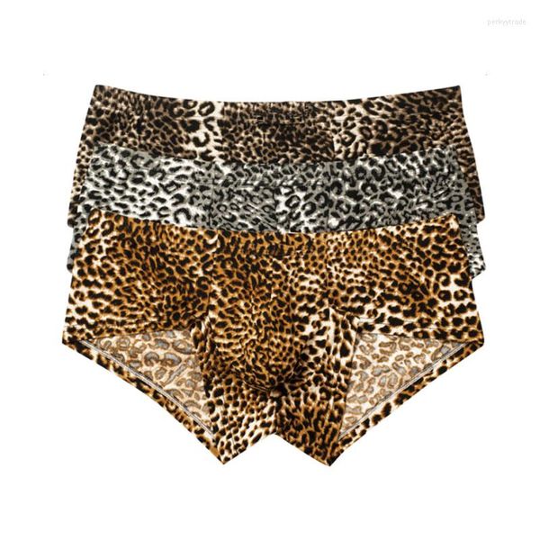 Cuecas 3 pçs/conjunto cuecas masculinas sexy leopardo macio respirável cueca quadris para cima transparente protuberância cuecas jockstraps