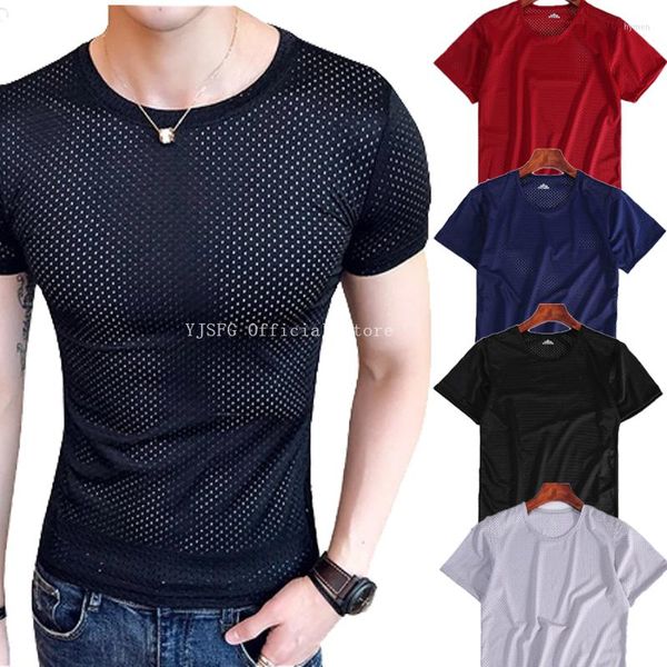 Herren T-Shirts Sexy Transparente Mesh T-Shirts Männer Tops Eis Seide Schnell Trocknend Atmungsaktiv Kurzarm Sommer Casual Fitness