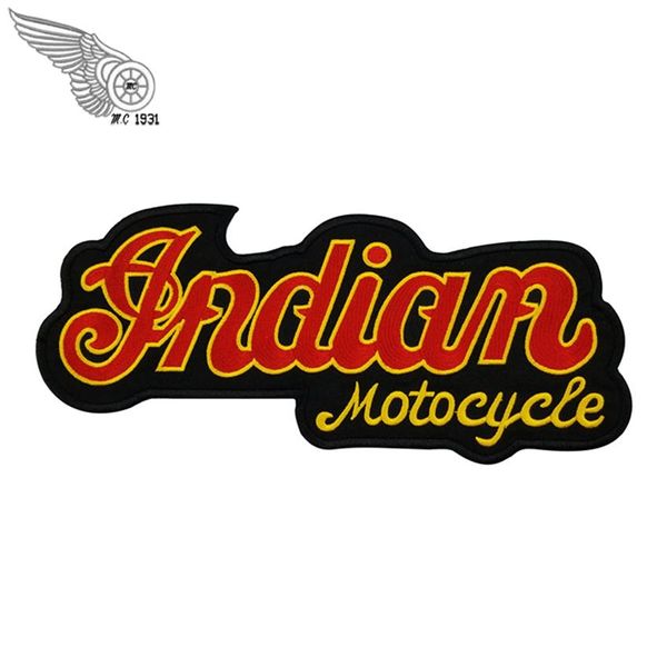 Vender remendos bordados com logotipo de motocicleta indiana tamanho completo nas costas para jaqueta MC colete de ferro em Design207G