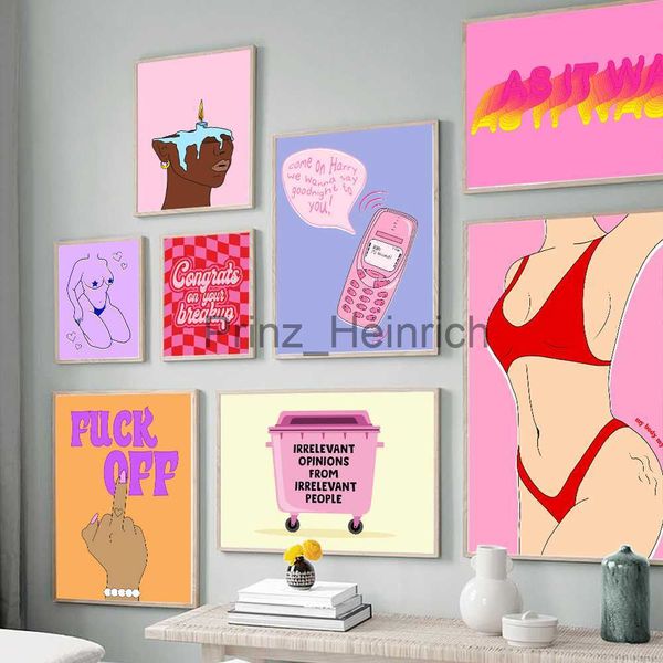 Papéis de Parede Trippy Letras Wall Art Print Poster Meu Corpo Feminino Feminista Regras Ilustração Pintura em Tela Garota Sexy Nua Decoração do Quarto J230704