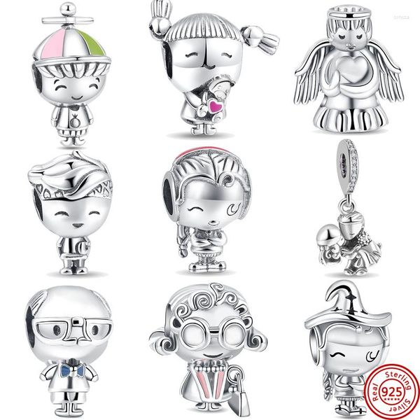 Pietre preziose sciolte 925 Srerling Argento Personaggio dei cartoni animati Boy Girl Perline Charms Ciondolo Fit Bracciale originale per gioielli da donna Regalo fai da te