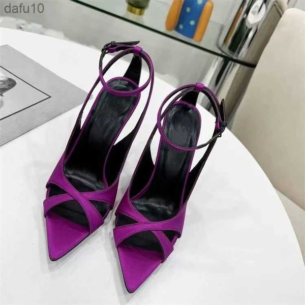 Seksi Peep Toe Satin Sandalet Moda Yüksek Topuklu Parti Ayakkabı Ayak Bileği Strap Gladyatör Stiletto Pist Sarı Ayakkabı Kadınlar İçin L230704