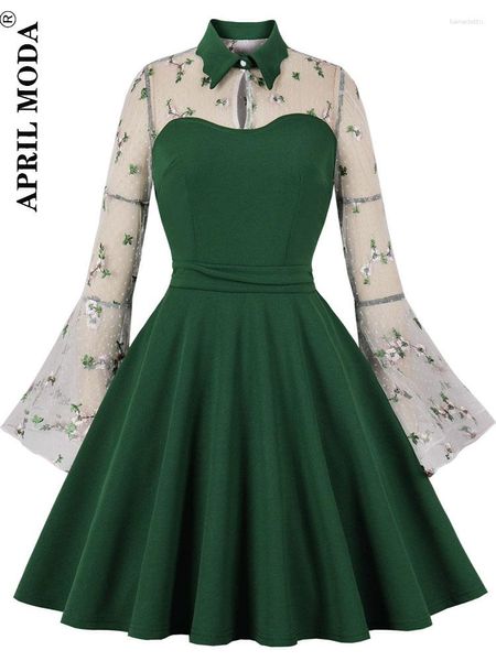 Повседневные платья зеленый рукав с флэкерами Хэллоуин Винтаж женского платья Плака