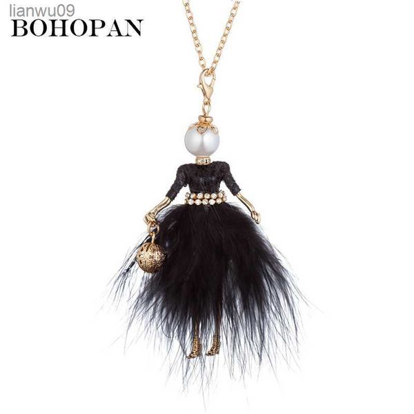 Neue Design Puppe Halskette Flauschigen Feder Kleid Lange Kette Anhänger Strass Halsketten Frauen Mädchen Ball Tasche Statement Schmuck 2019 L230704