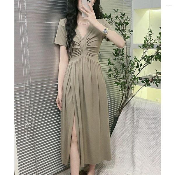 Casual Kleider Midi Länge Sexy V-ausschnitt Koreanische frauen Kleidung Für Frau Kleid Vintage Robe Harajuku Y2k Streetwear Grundlegende elegante Kleider