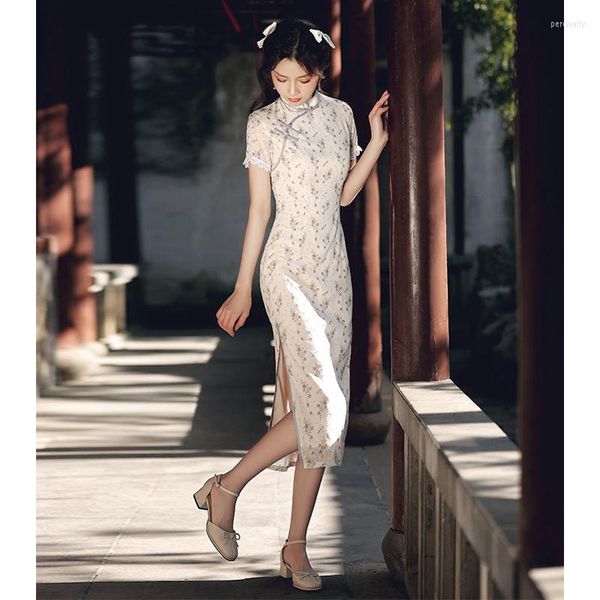 Ethnische Kleidung Cheongsam junges Mädchen 2023 elegantes süßes chinesisches Stil täglich florales Sommer mittellanges frisches Qipao-Kleid