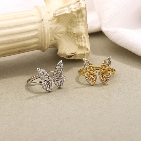 Classic Hollow Out Butterfly Rings Women Opening Fashion Zircon Ring Personality Ring Wedding Gift