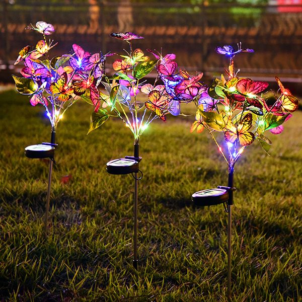 Luzes solares de LED ao ar livre Lâmpada de flor de borboleta Villa Jardim quintal Decoração de paisagem Inserção de piso de vidro à prova d'água RGB Luzes de gramado Iluminação colorida