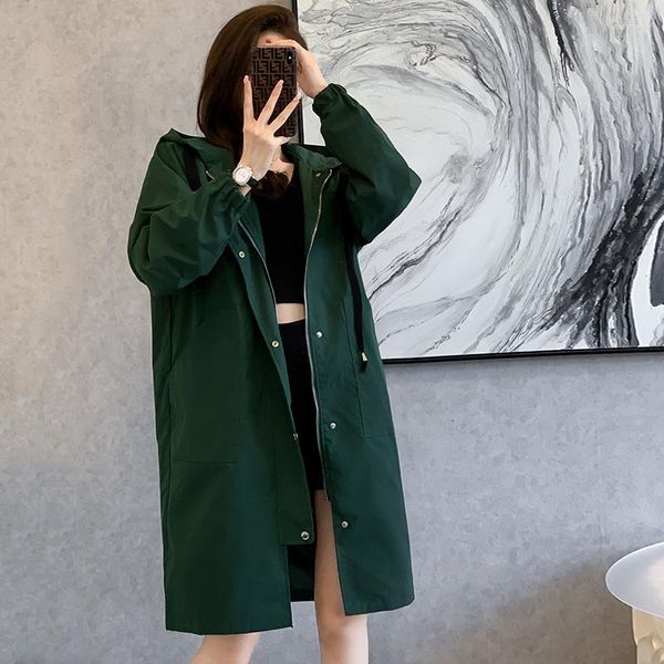 Женские траншеи Coats Solid Women Advoned Heam 2023 Весенняя осенняя куртка мода с длинным рукавом рыхлый корейский капюшона Zippers Ycmyunyan