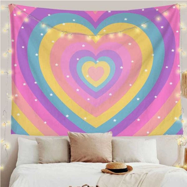 Гобелены с принтом в виде сердца и звезды, гобелен для пары, общежитие, розовый, эстетический стиль, настенный Гобелен в форме романтической любви, настенное одеяло для спальни