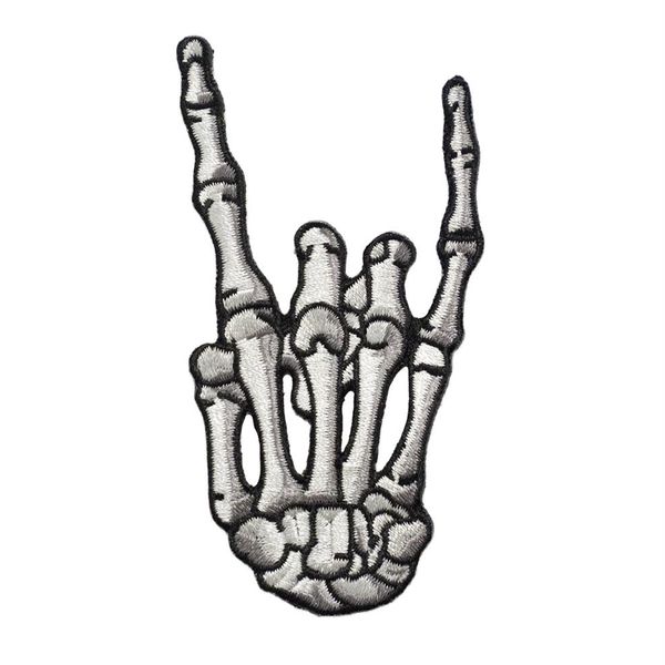 Rock Skull Finger Stickerei Patches Eisen auf Abzeichen für Kleidung Motorrad Biker Weste Jacke Zubehör DIY Metall Aufkleber Appli2838