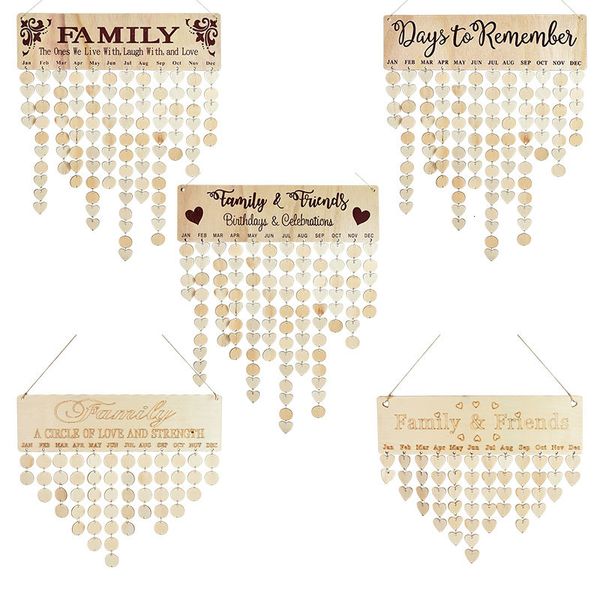 Calendario 9 tipi Calendario di compleanno in legno Tavola fai da te Amici di famiglia Date Promemoria Segno Home Party Wall Hanging Decor Planner Board Gift 230703