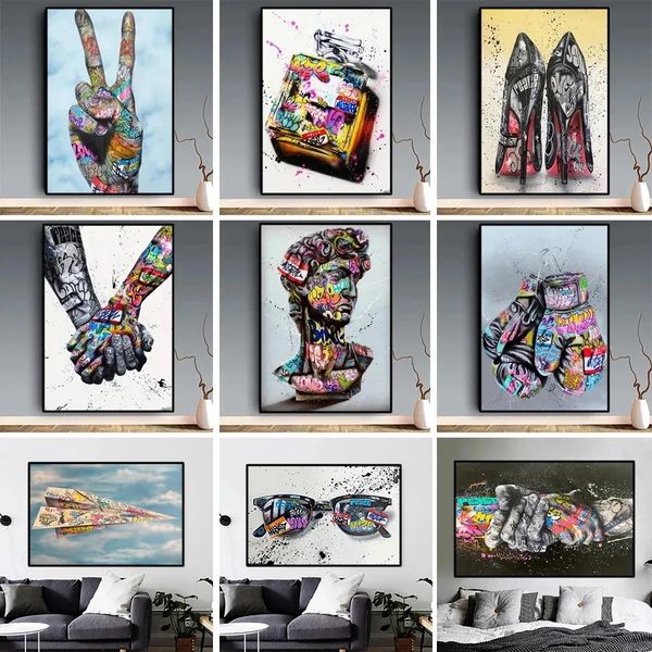 Abstract Street Street Art Poster Canvas Pintura Casal Hands Hands Graffiti Art Printing moda moda sala de estar decoração de casa parede de parede sem moldura sem molho