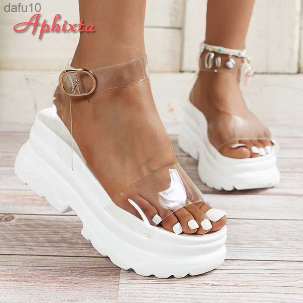 Aphixta Summer Cool Transparente Sapatos Plataforma Feminino Sandália Altura Aumentada Fivela Solado Grosso Beach Slides Plus Size 43 L230704