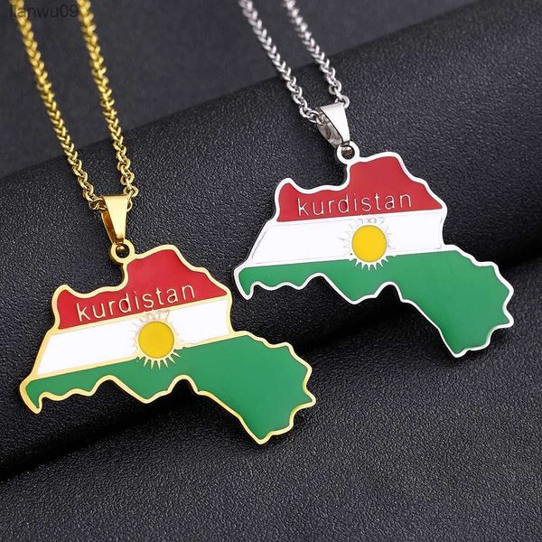 Kürdistan Harita Kolye Kadınlar Erkekler Zincirler Altın Renk Kürdistan Bayrak Harita Kolye Kolye Paslanmaz Çelik Mücevher Hediye Yakaları L230704