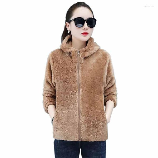 Giacche da donna 2023 Autunno Inverno Cappotto in pile polare a doppia faccia da donna Breve addensare Fluff Top Capispalla da donna Cappotti imbottiti JH212