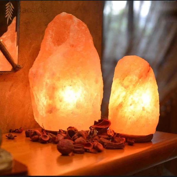 Luci Himalayan 7 colori USB Base in legno Crystal Health Salt Night Light Lampada da tavolo per illuminazione da comodino per interni HKD230704
