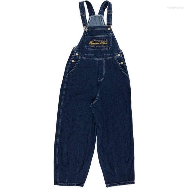 Macacões jeans femininos desenhos animados macacão solto plus size calças largas