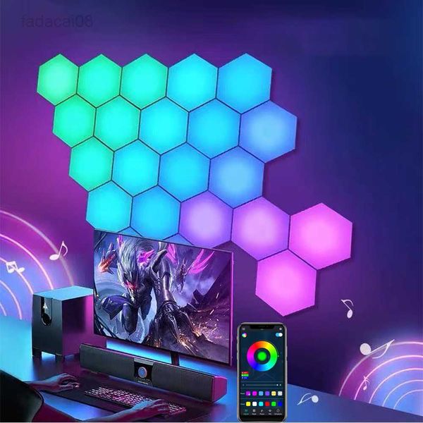 Luci notturne RGB Bluetooth LED Hexagon Light Setup Quantum APP Control Nightlights Sala da gioco Decorazione Lampada da parete per camera da letto HKD230704