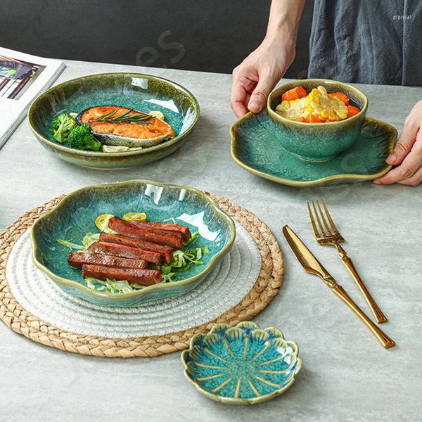 Tigelas Estilo Japonês Light Luxo Retro Cerâmica Bife Massa Pratos Bolo Sobremesa Fruta Legumes Salada Utensílios de Mesa