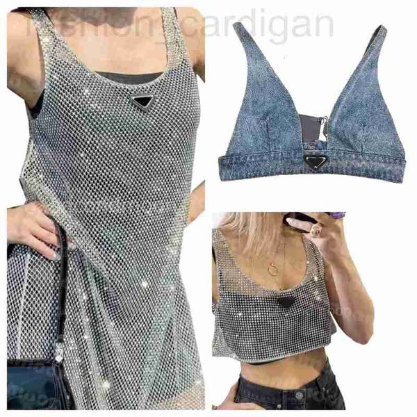 Abiti casual di base designer Donna Abito con strass lucido Sexy Crop Top Vest Fashion Denim Reggiseno Top senza maniche Sling Gilet Donna 8XTZ