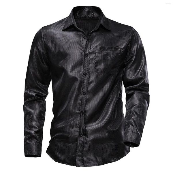 T-shirt da uomo primavera uomo casual moda brillante camicia anni '70 discoteca manica lunga bottoni overshirt