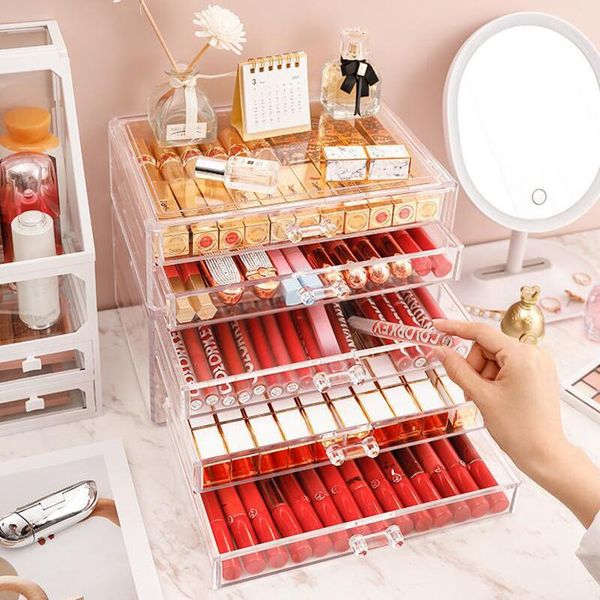 Filmes Clear Organizer for Cosmetics Makeup Organizer caixa de armazenamento Acessórios para unhas Gavetas de armazenamento de caixa