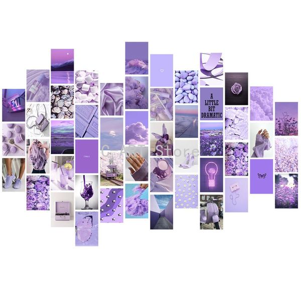 Vasi 50 pezzi viola elemento collage da parete kit immagini estetiche paesaggi costieri sulla spiaggia carino nordico viola psichedelico ragazza room decor