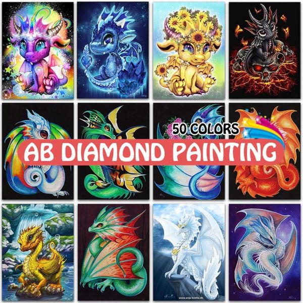 Barattoli Ab Cartoon Drago Kit di pittura diamante Animale colorato Arte Pieno quadrato rotondo Trapano Mosaico Ricamo Croce 5d Decorazioni per la casa