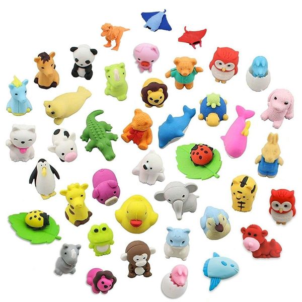 Gomme da cancellare 60Pcs Creativo Cute Animal Eraser Confezione individuale Gomma staccabile Premio per studenti Cancelleria all'ingrosso 230703