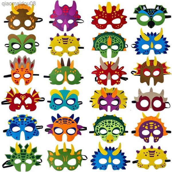 24 Pcs Dinossauros Máscaras de Festa Material de Feltro Dino Suprimentos para Festas Decoração Diferentes Tipos para Festa de Aniversário de Natal de Halloween L230704