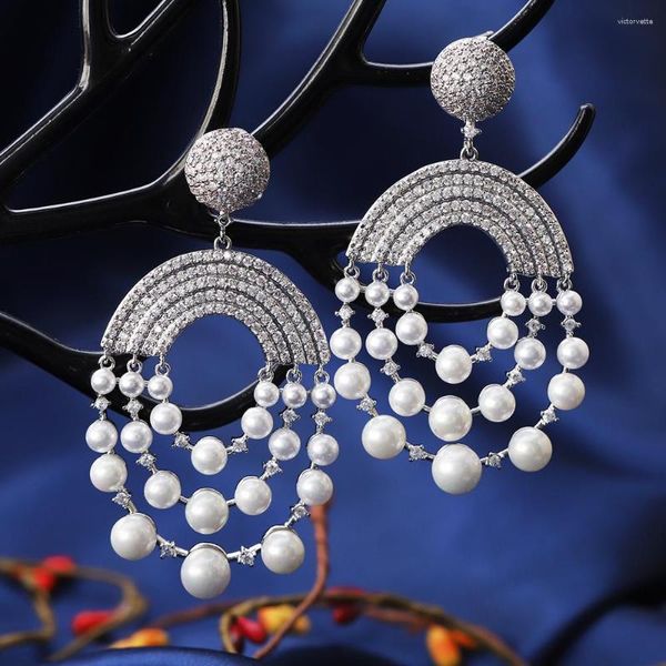 Orecchini a bottone Fashion Drop Donna Matrimonio Festa Zircone cubico Stile brasiliano Perle finte Gioielli di lusso