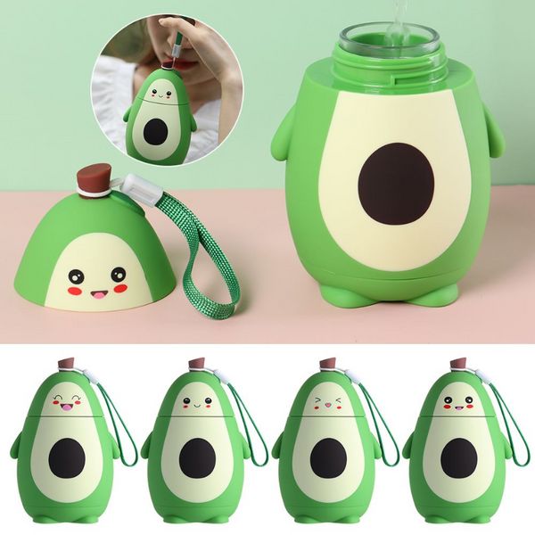 Garrafa de água de abacate dos desenhos animados 280 ml portátil Kawaii chaleira dupla camada estudante bonito copo de água portátil suco copos para beber JY04