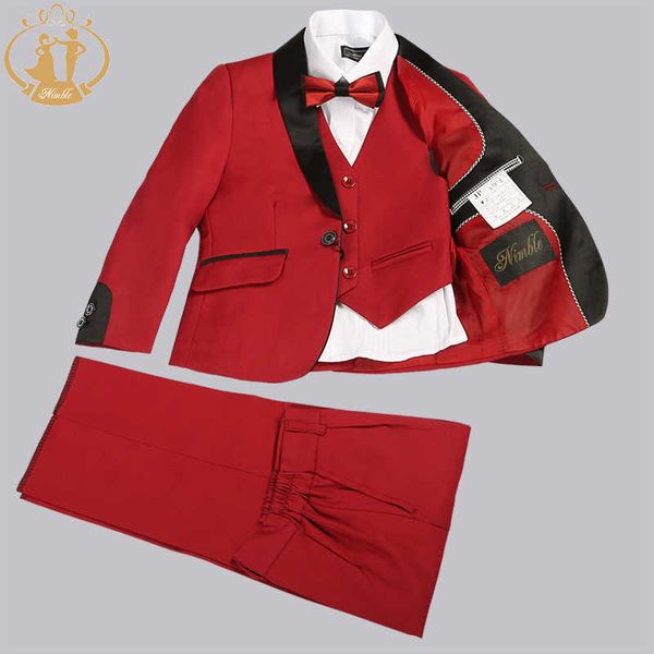 Anzüge Nimble Frühling Herbst Formelle Anzüge für Jungen Kinder Hochzeit Blazer 3 Teile/satz Kinder Großhandel Kleidung 3 Farben Rot Schwarz und BlauHKD230704