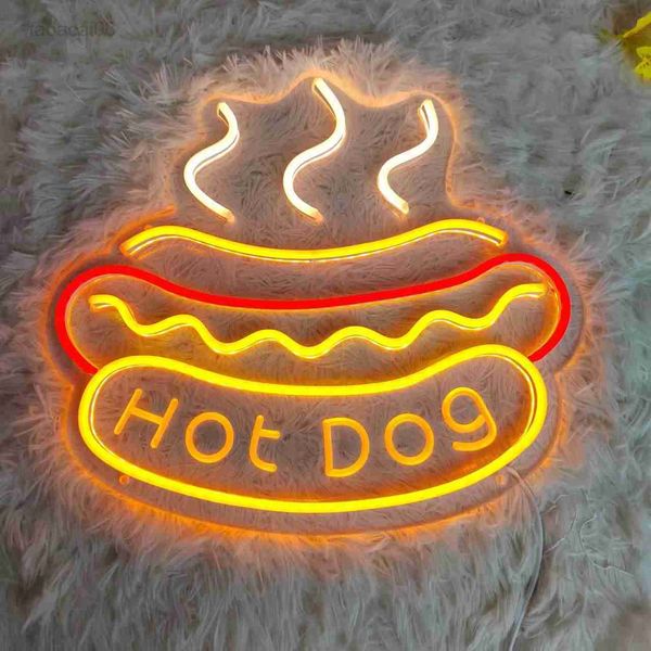 Lights Hot Dog в форме гамбургера вывески Food Neon Light Night Pizza Led Stign Store More Home Restaurant Hkd230704