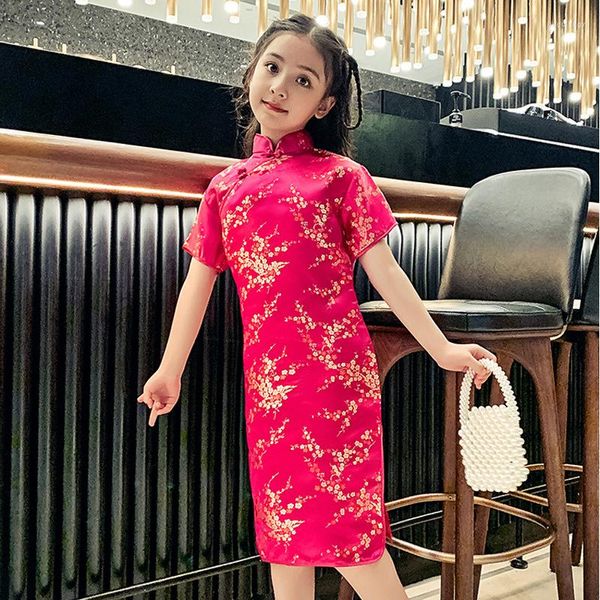 Ethnische Kleidung Sheng Coco Kinder-Cheongsam-Kleider, Pflaumen-Bossom-Muster, Prinzessin, chinesischer Stil, Qipao-Kleid für kleine Mädchen, 73–150 cm