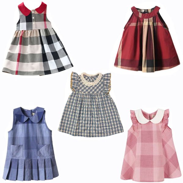 Designer Baby Mädchen Kleider Kleidung Prinzessin Kleider Baumwolle Ärmel A-Linie Kleid Kinder Plaid Röcke Mädchen Rock Sommer