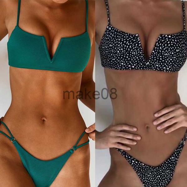 Conjunto de biquíni de roupa de banho feminina cintura baixa 2023 maiô halter maiô feminino tipo V Top biquíni tanga biquíni J230704