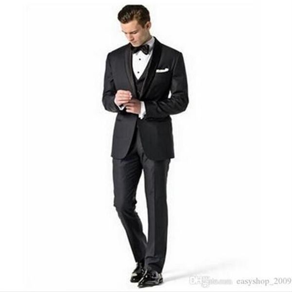 neuer Stil Bräutigam Smoking schwarz Mann Schal Revers Mann Anzug Braut Bräutigam Hochzeit Abendessen Anzug Jacke Hose Weste2369