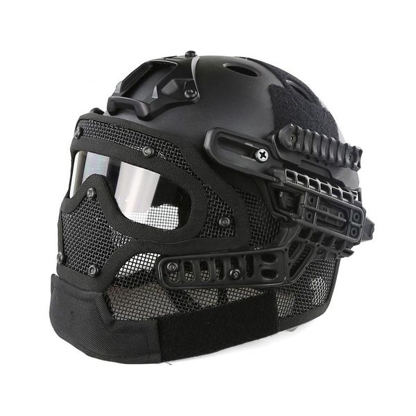 Caschi tattici casco paintball casco caccia tattico maschera coperta completa per sparare a maglia mobile e trasparente maschera