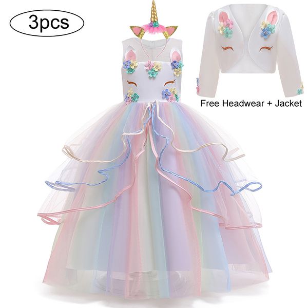 Robes de fille Noël fille licorne arc-en-ciel longue robe fleur fête de mariage princesse chanceux bébé filles anniversaire ensemble 3 12 ans 230704