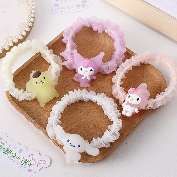 1 Paar Mesh Cartoon Kuromi elastisches Haarseil für Frauen Blume Cartoon Haarnadel rosa Haargummis Pferdeschwanzhalter Haarband Zubehör für Mädchen 2201