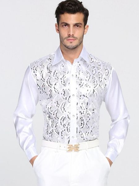 Camicia da uomo di alta qualità con paillettes Performance ball host Cotton Groom Camicie a maniche lunghe Accessori 013