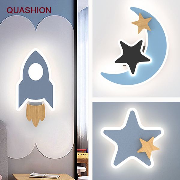 Altro Home Garden Lampada da parete a LED Modern Cartoon Bambini Kid Camera da letto Illuminazione Creativa Applique Cute Moom Star Rocket Comodino Indoor Decor Light 230703