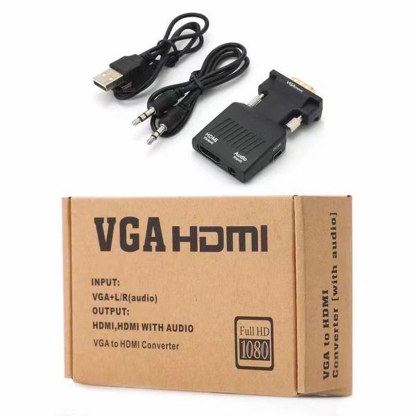 Адаптер VGA -HDMI 1080p с поддержкой аудио и 15 PIN -контактом к HD -соединению